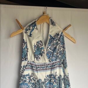 Floral Halter jumpsuit with Blue Patterns